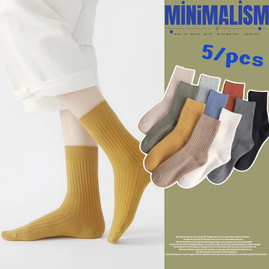 🚚 (ได้รับ 2-3 วัน) 🚚 จัดส่งจากประเทศไทย~สไตล์ญี่ปุ่น แนววินเทจ ข้อกลาง ผ้าฝ้าย สีพื้น ถุงเท้าแฟชั่น สวมใส่สบาย