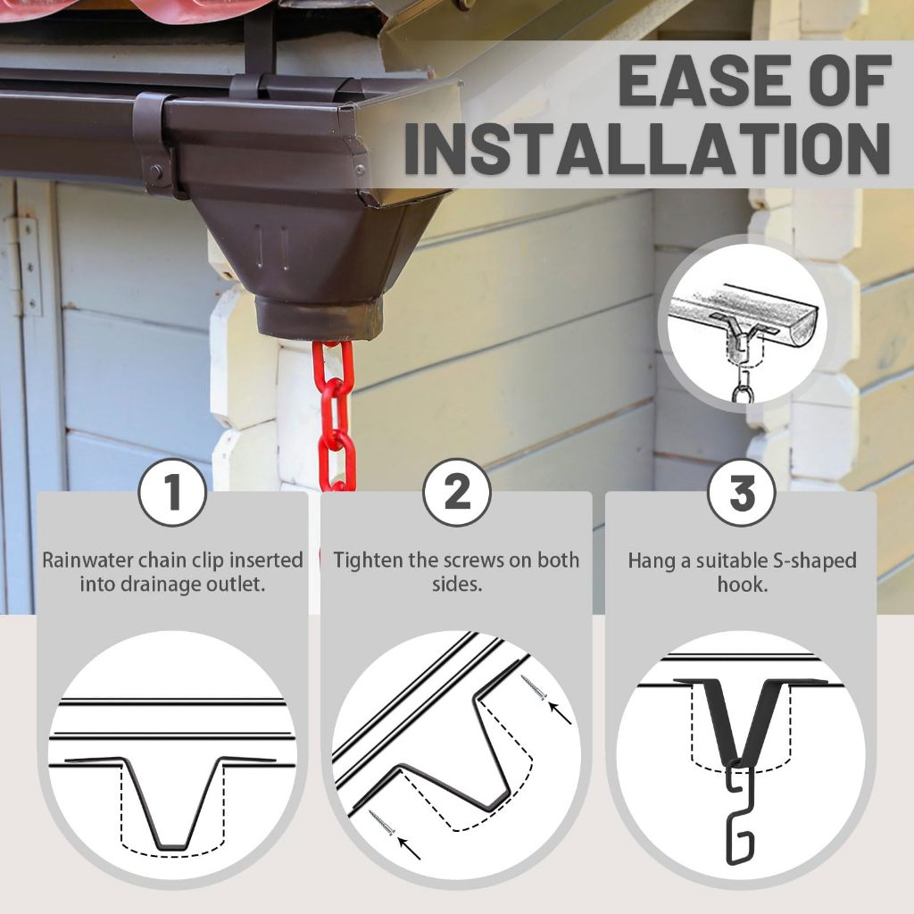 คลิปเชื่อมต่อโซ่ฝนทรงตัว V สำหรับรางน้ำฝน ตัวอะแดปเตอร์รางน้ำ สำหรับท่อระบายน้ำและตะขอแขวนตกแต่งสวน - รูปที่ 6