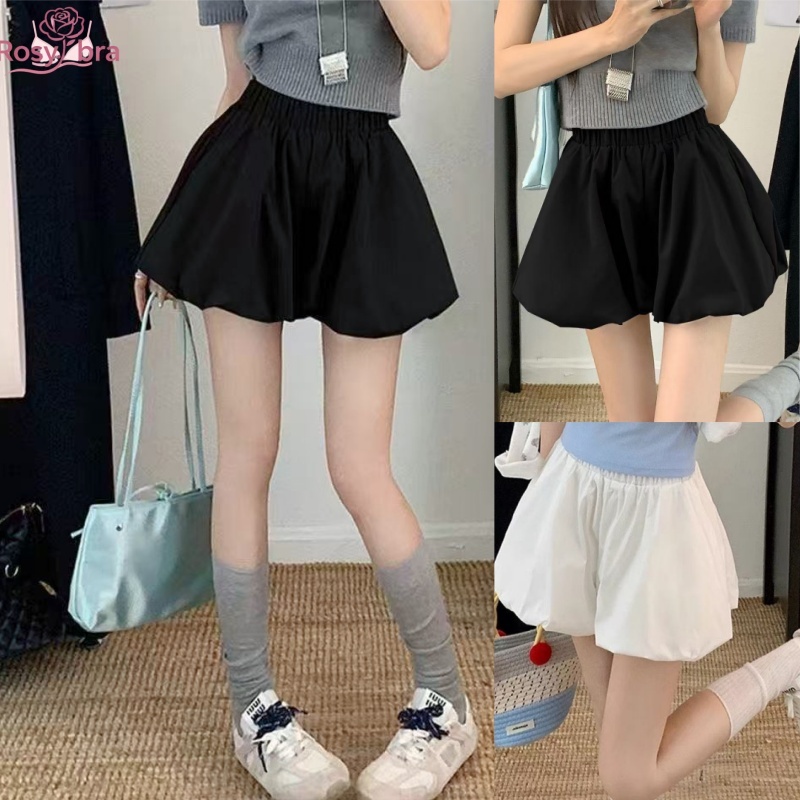 ✨Rosybra✨กระโปรงสั้นทรงบอลลูนผู้หญิง กางเกงขาสั้น เอวสูง เอวยืดหยุ่น และซับในกางเกงขาสั้น