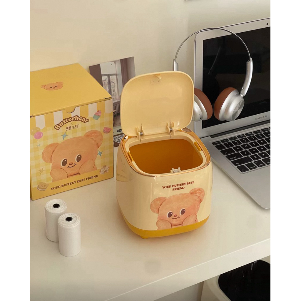 ⭐️พร้อมส่งใน🇹🇭 ⭐️กล่องเก็บขยะขนาดเล็ก💛 Butterbear 💛เปิดปิดได้ง่าย สะดวกพกพา✅(ควรเก็บโค้ดส่วนลดก่อนสั่งซื้อ)✅🤍💛
