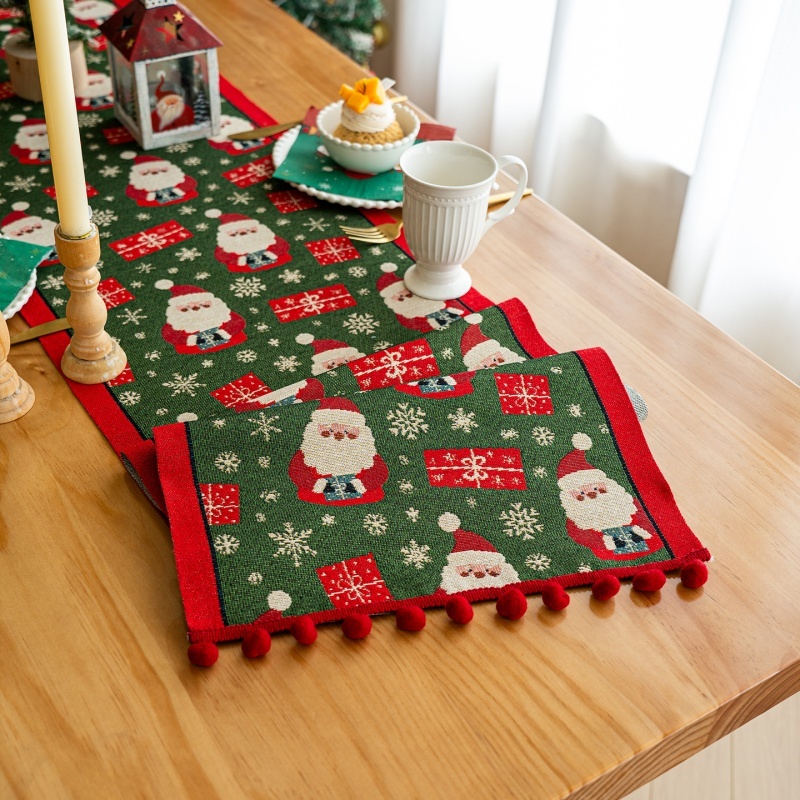 ผ้าปูโต๊ะ ทอ Jacquard ผ้าโต๊ะคริสต์มาส สําหรับตกแต่งบ้าน กันลื่น คริสต์มาส ผ้าคลุมโต๊ะ เหมาะสำหรับเทศกาล