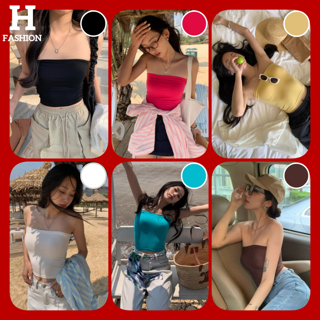 พร้อมส่งจากไทย (MX-5) เสื้อเกาะอก ไม่มีฟองน้ำ สีพื้น ยืดพอดีตัว สีสันสดใส