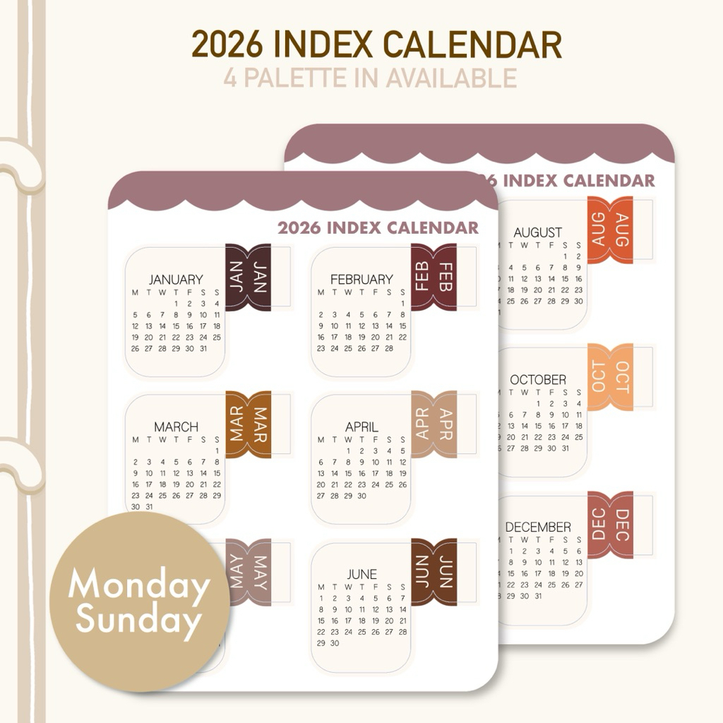 UPDATE 2026 calendar index | 2 sheet/set | 2026 Calendar sticker sheet สติ๊กเกอร์ปฏิทินปี 2026 แพลนเนอร์สติ๊กเกอร์