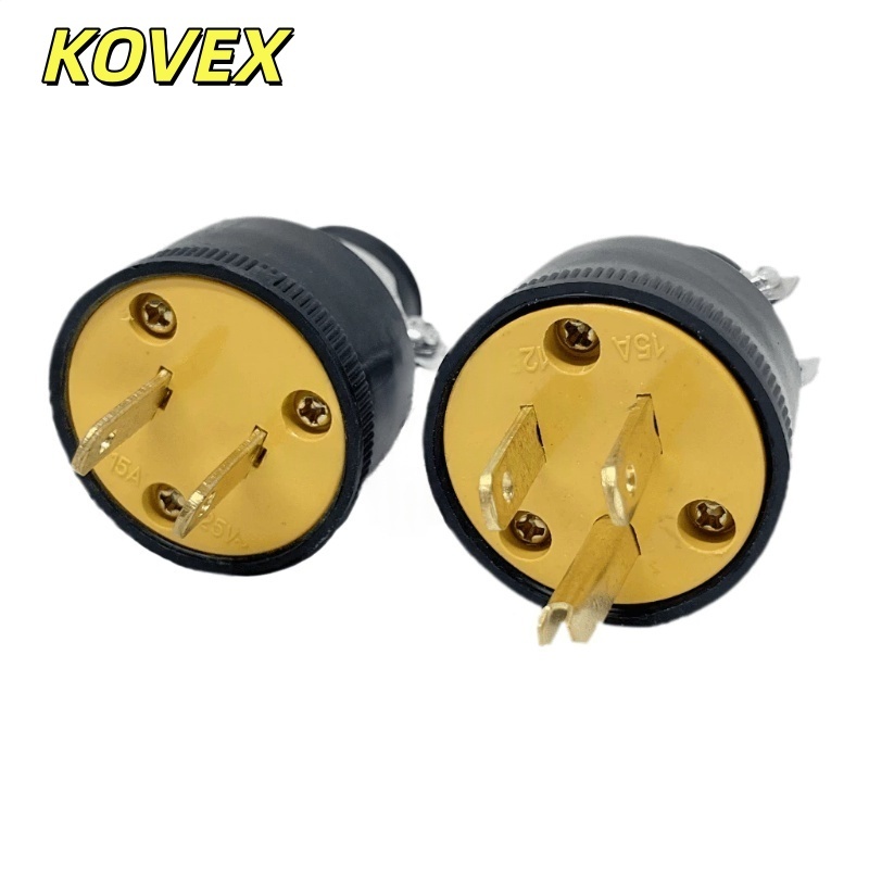KOVEX ปลั๊กไฟ ปลั๊กยาง ปลั๊กเสียบ ตัวผู้ พร้อมแคล้มรัด ทองเหลืองแท้ มีแบบ 2 ขา และ 3 ขา