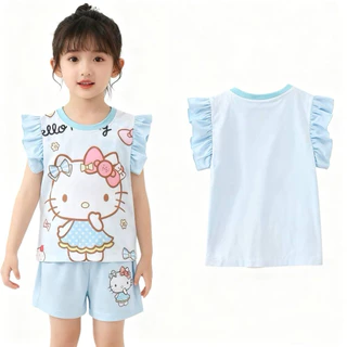 MC080 ชุดเด็ก ชุดแขนสั้นเด็ก ผ้านิ่มเด้ง คอลเลคชั่นใหม่เสื้อแขนสั้นพิมพ์ลายการ์ตูนน่ารัก แขนปีกนก