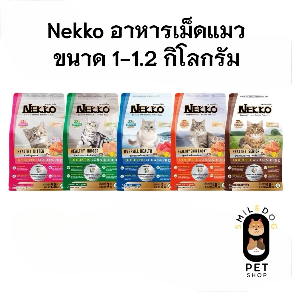 (1 แถม 1 Exp:หมดอายุเดือน 8,10 ) Nekko Holistic & Grain-Free อาหารเม็ดแมวเกรดโฮลิสติก เกรนฟรี ขนาด 1 - 1.2 กิโลกรัม