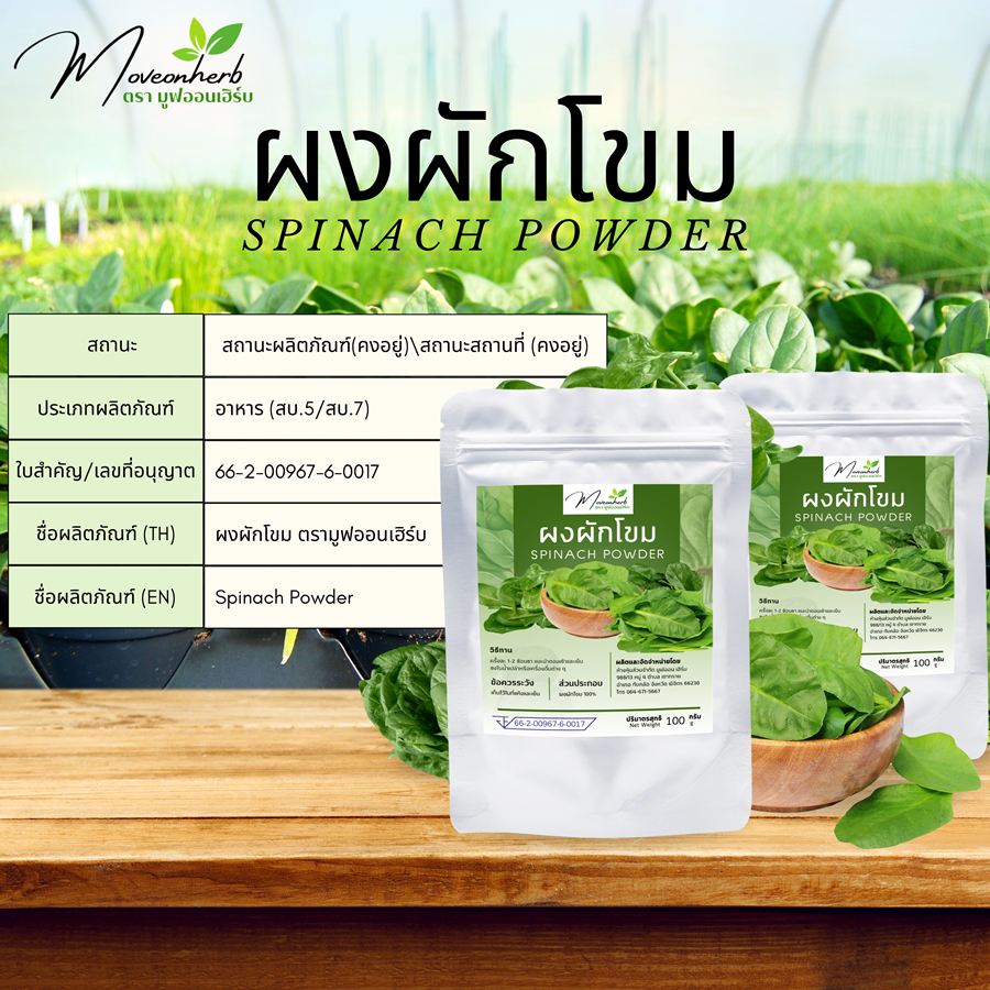 ผงผักโขม มีอย. สุดยอดอาหารมังสวิรัติ ขนาด100กรัม Spinach Powder