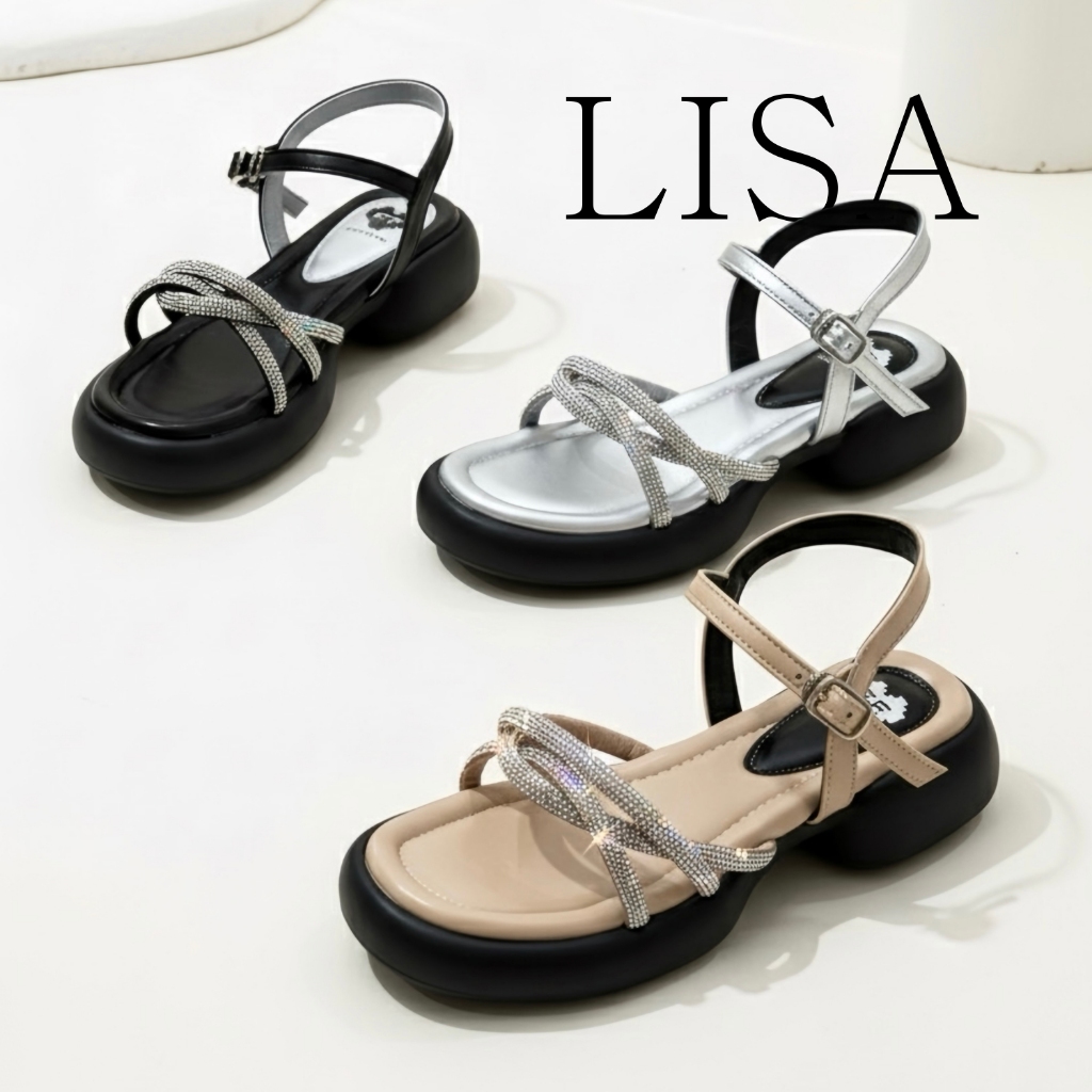 *มีถึง 41* LISA✨รองเท้าสายเพชร ส้นสูง 4 cm ทรงรัดข้อเท้า พื้นนุ่มพิเศษ ใส่ได้ทุกโอกาส