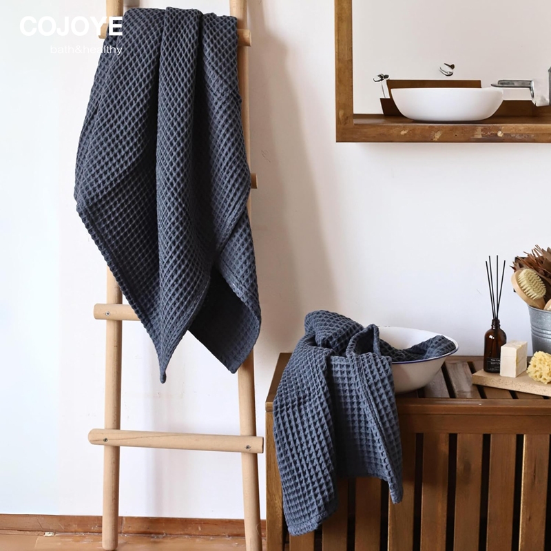 COJOYE ผ้าเช็ดตัว ผ้าเช็ดตัววาฟเฟิล Cotton100% ผ้าขนหนูซืมน๊้าเร็ว เเห็งเร็ว ผ้าขนหนู ไม่หลุดร่วง - รูปที่ 5