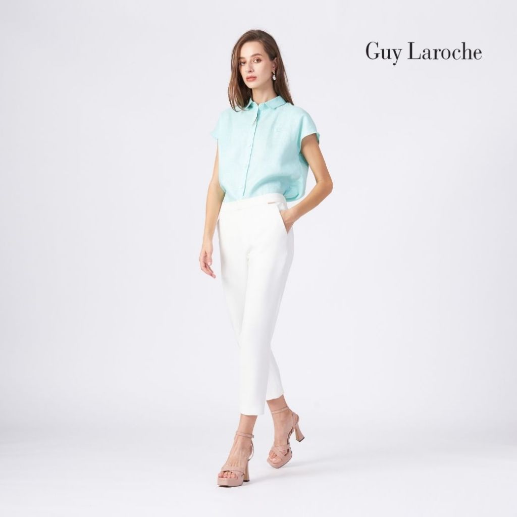 Guy laroche เสื้อเชิ้ตผู้หญิง Light linen แขนล้ำ สีเขียว G9U3GR ราคา ถูกที่สุด ดีลบีเคเค แกลเลอรีภาพที่ 5