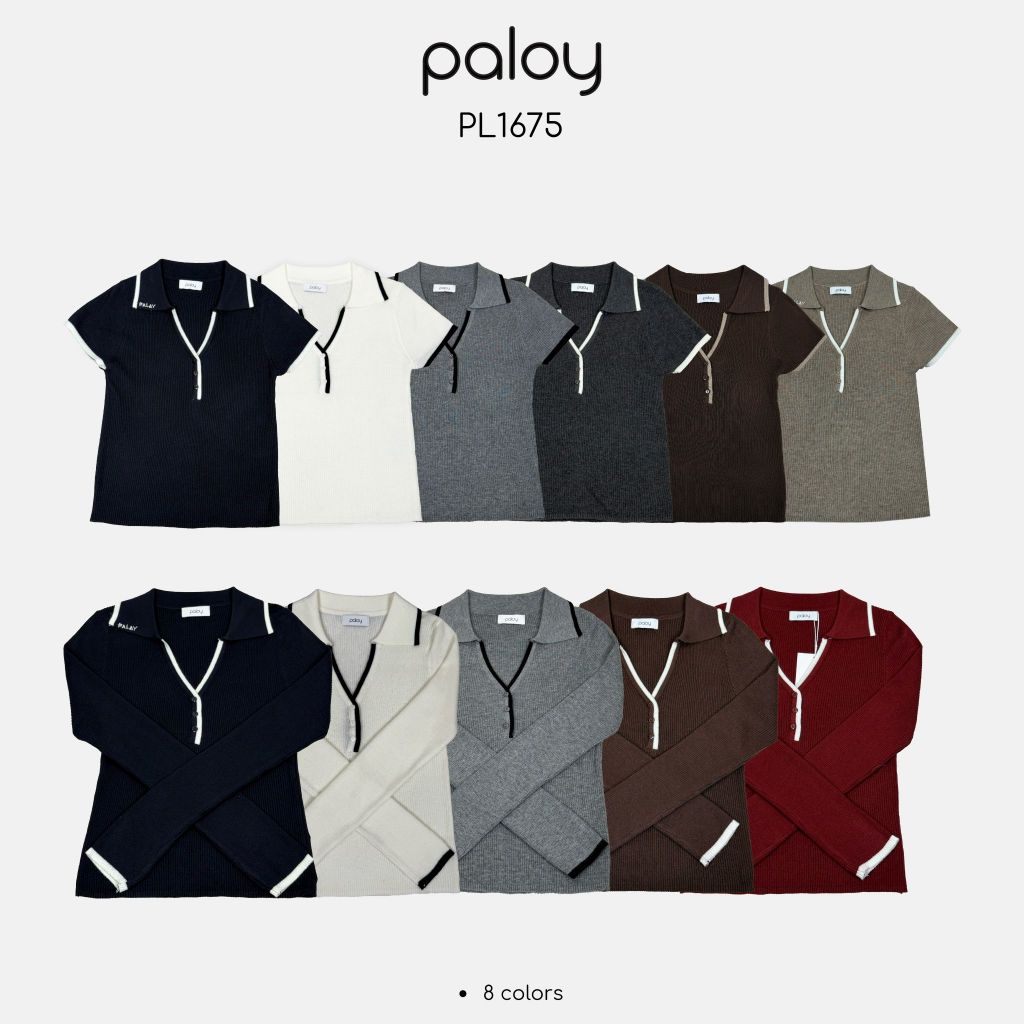Paloy - PL1675 เสื้อไหมพรมแขนสั้น/แขนยาว คอปก ผ้ายืดใส่สบาย