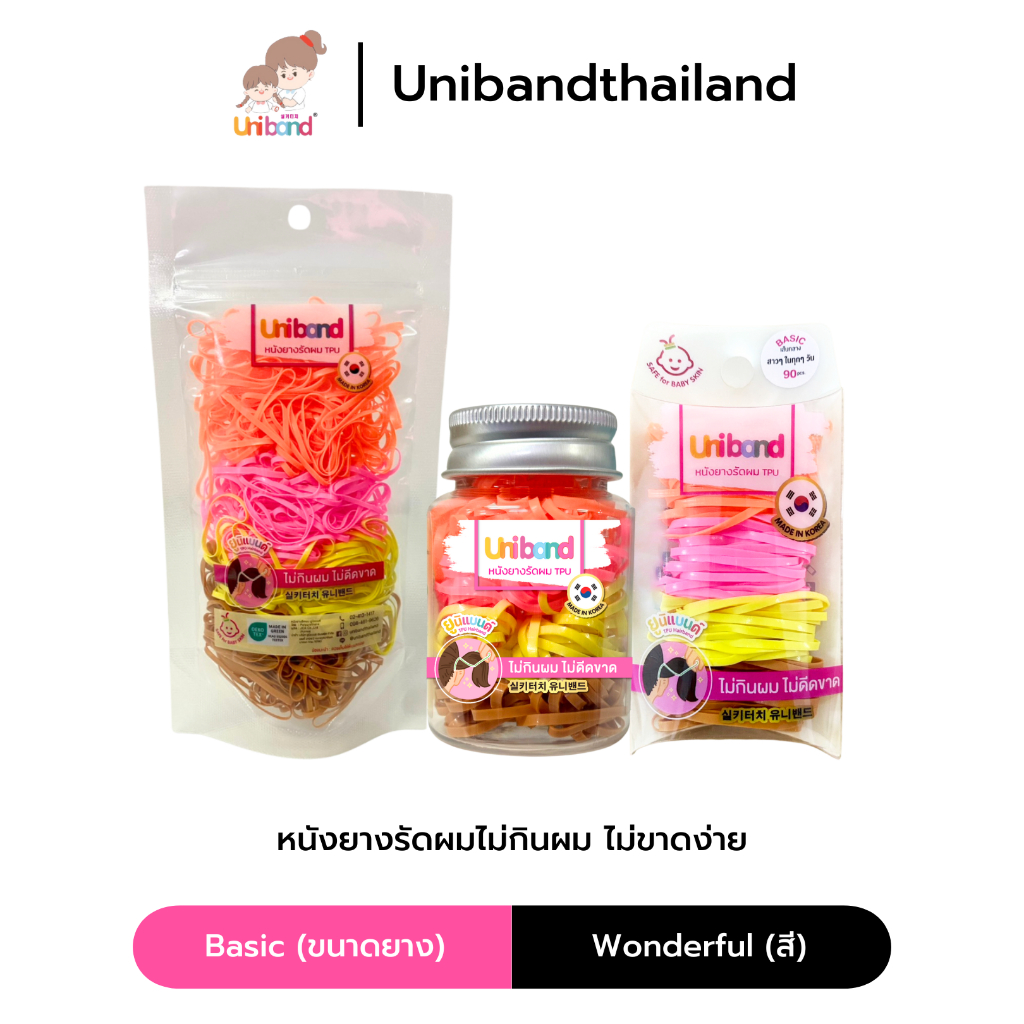 Uniband หนังยางรัดผม ไม่กินผม ไม่ดีดขาดง่าย TPU Basic Size : Wonderful