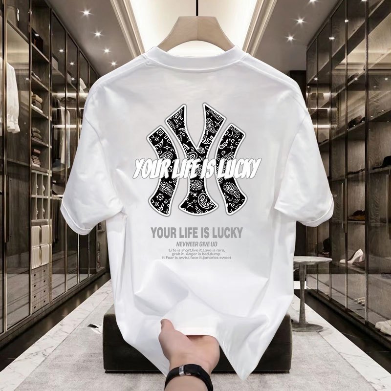 (ผ้าฝ้าย 100%) Luvoro 2026 Cotton ย้อนยุค oversize T-shirt เนื้อผ้านุ่มระบายอากาศดี แขนสั้น สีดำและสีขาว เสื้อยืดแขนสั้น - รูปที่ 5