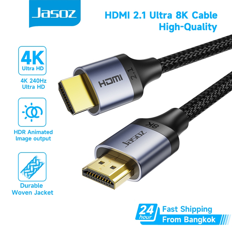 ⚡COD⚡Jasoz สายเคเบิล HDMI 2.1 8K ความเร็วสูง With Aluminum Alloy 48Gbps support HDR ผ่านการรับรอง