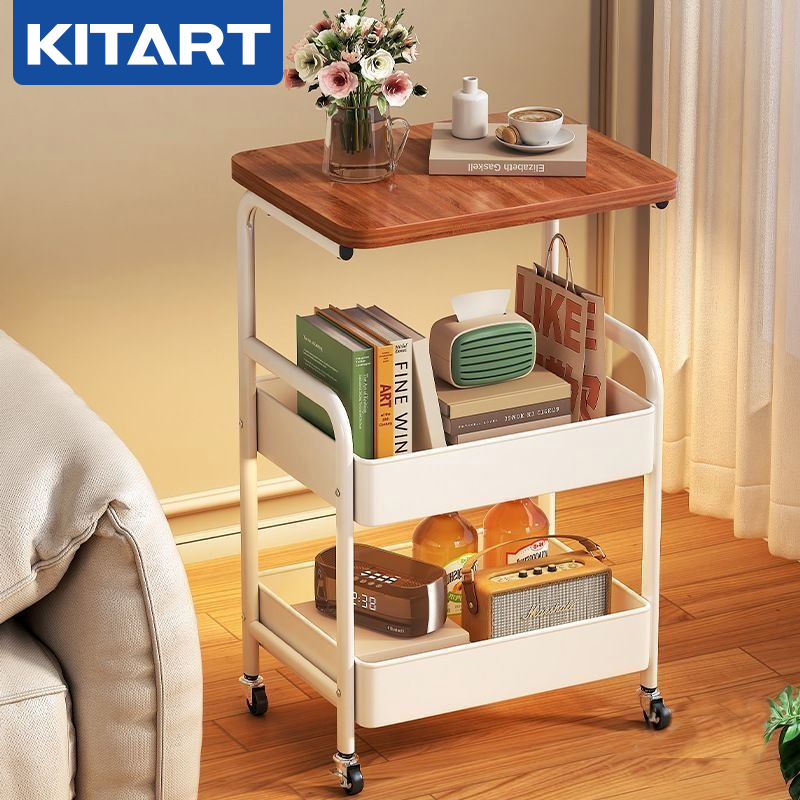 KITART ชั้นวางของพร้อม โต๊ะ ชั้นวางของรถเข็น ชั้นเก็บของ 3 ชั้น แข็งแรง เคลื่อนย้ายสะดวก