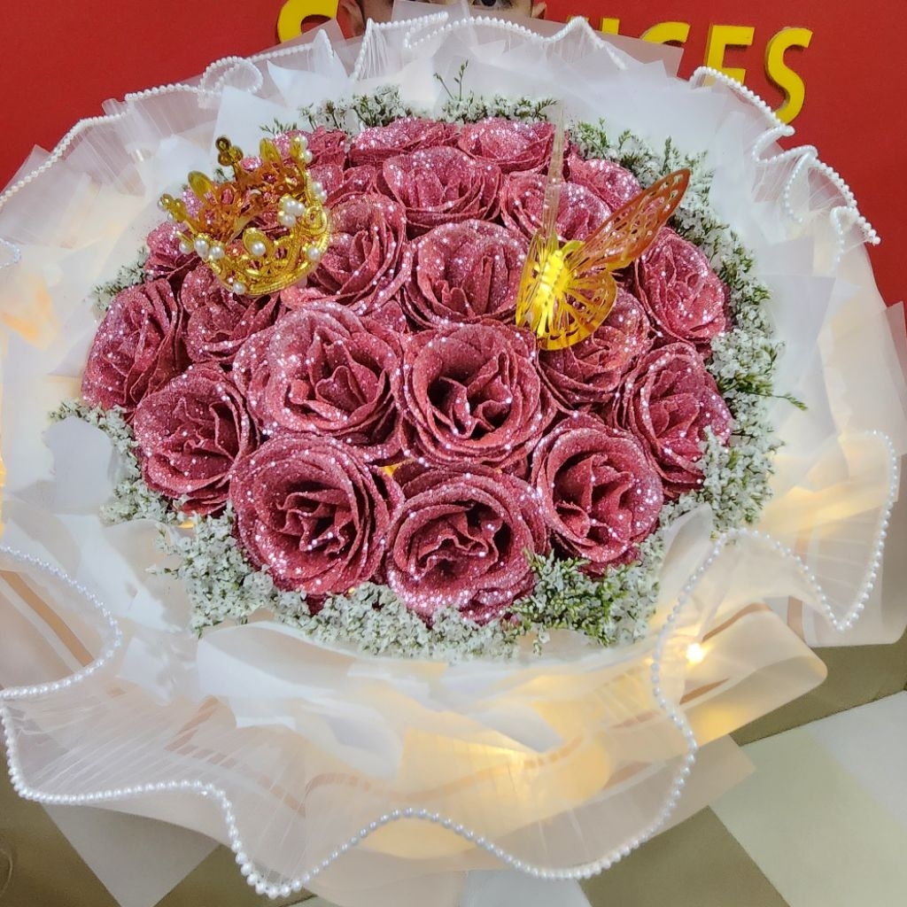 ช่อกุหลาบกลิตเตอร์ 21 ดอก (ช่อใหญ่มาก)
