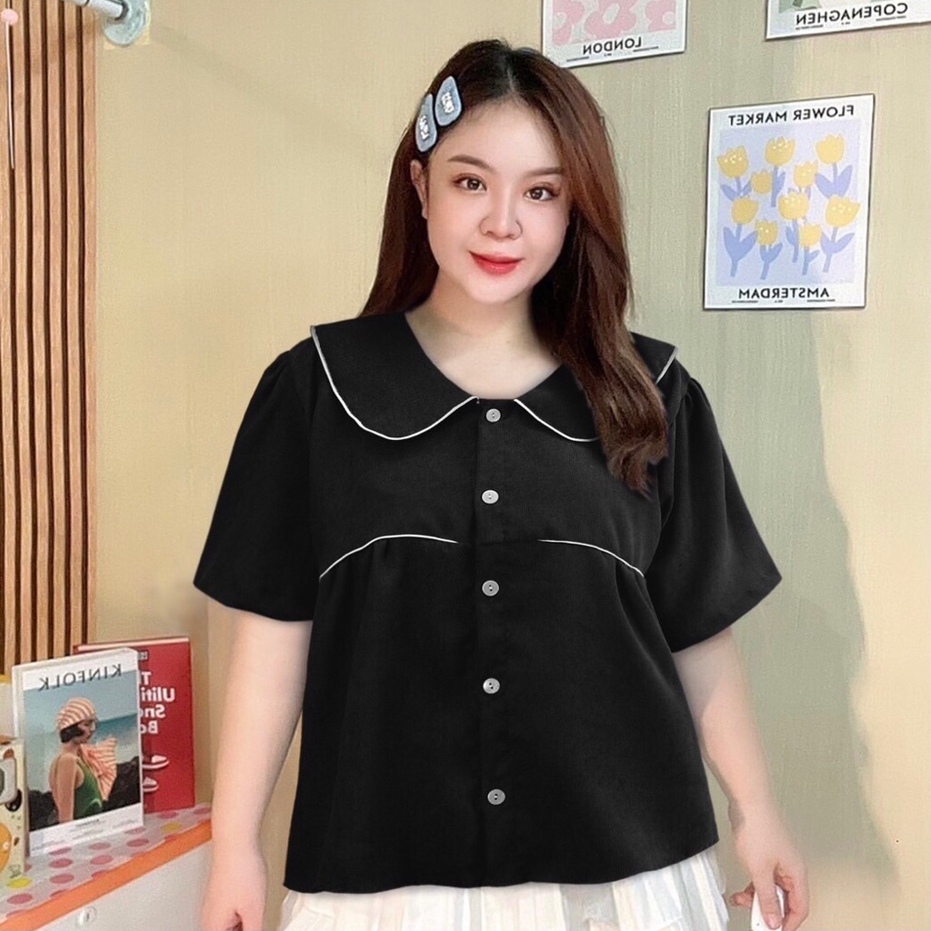 เสื้อสาวอวบ ไซส์ใหญ่ เสื้อลูกฟูกสาวอวบ หน้าผ้า 52” อก 42-50” แขนสั้น กระดุมหน้า