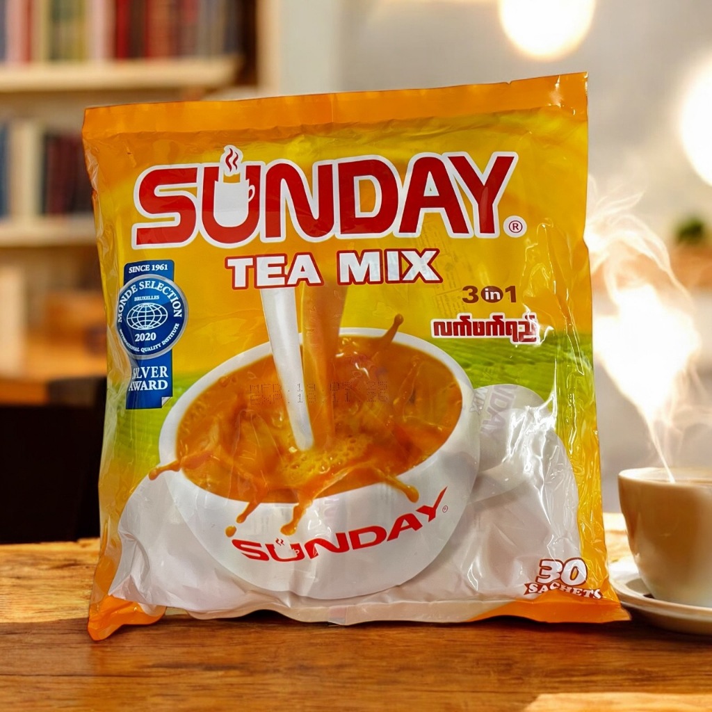Sunday tea mix ห่อเหลือง ผงชานม ชาสำเร็จรูป ชานมพม่า หอมนม รสอร่อย ใข้ชง ชาไข่มุก ได้ ชาพม่า (แพ็ค 30 ซอง) Halal Food