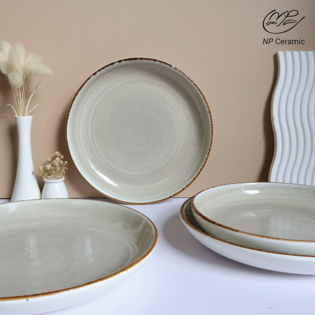 [ลดสูงสุด 80%] NP Ceramic จานเซรามิค จานชาม จานซุป จานพาสต้า สีเทา สไตล์ญี่ปุ่น