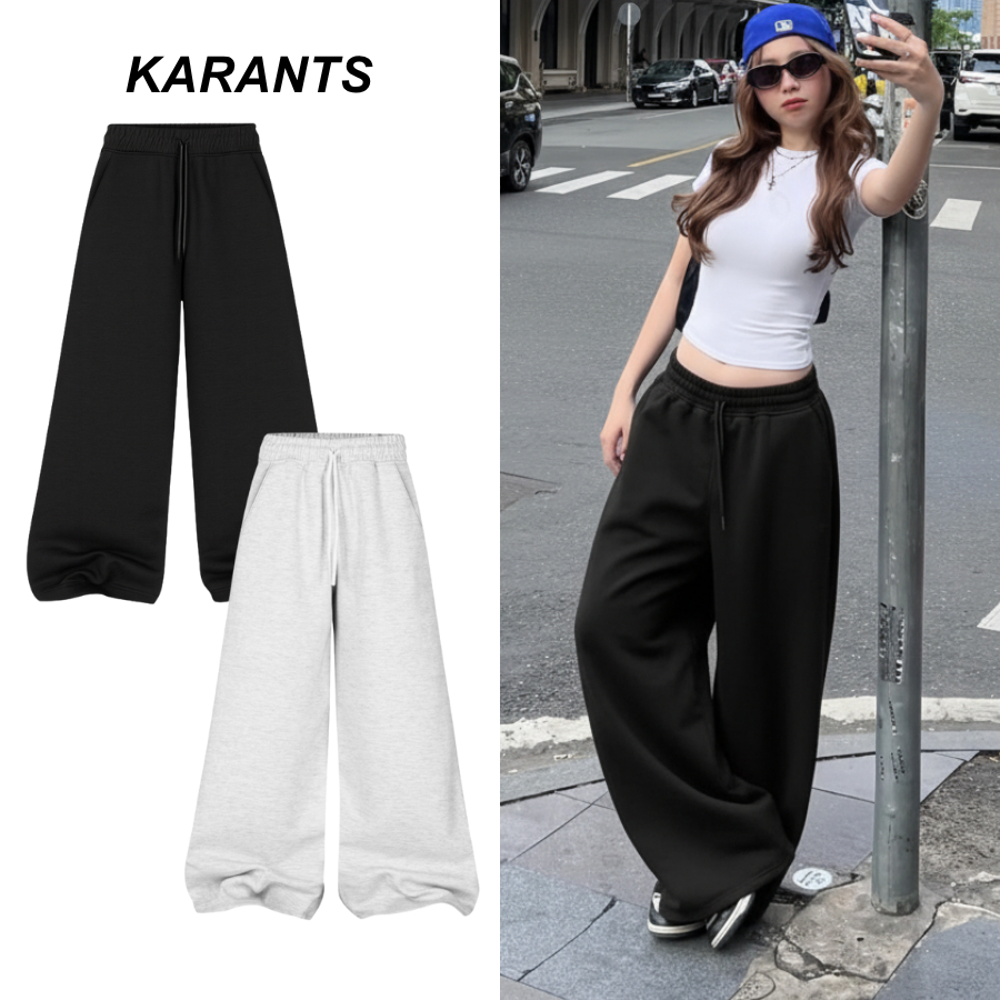 (สินค้าใหม่) Karants กางเกงผ้าสเวตสองชั้น 350 GSM ทรงหลวม ใส่ได้ทั้งผู้ชายและผู้หญิง สไตล์ Menswear-