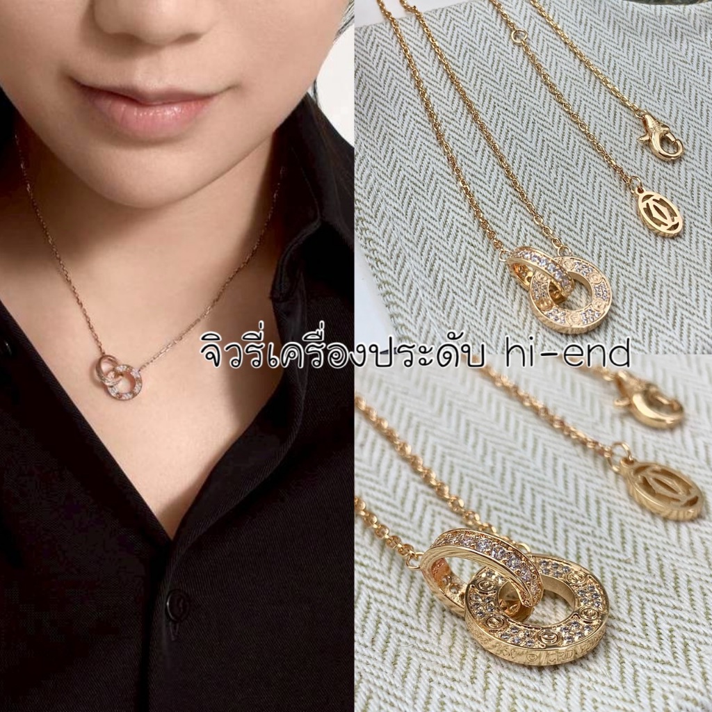 สร้อยคอเลิฟฝังเพชรวีไอพี สีโรสโกลว์ งานสวย หรู  ปั้ม ปรับได้คะ (ท12)