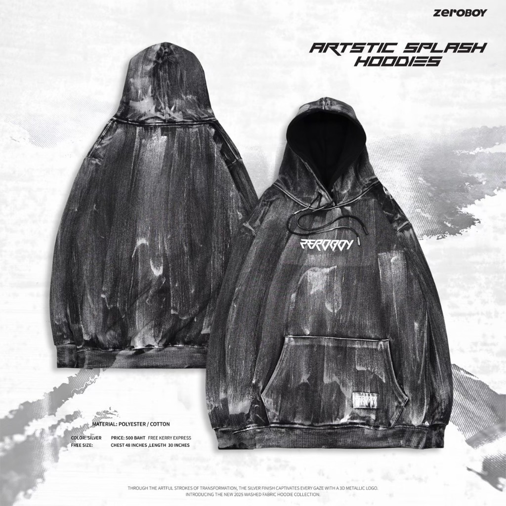 ZEROBOY - Artstic Splash Hoodies " เสื้อฮู้ด 3D Metallic รูปที่ 2