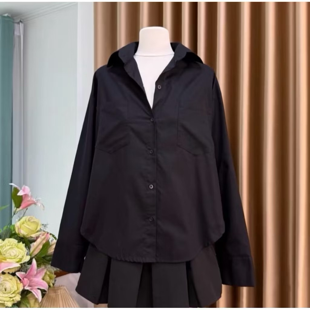 (อก 50“) เสื้อเชิ้ตแขนยาว Over size ✔️ แต่งกระเป๋าหน้า (ผ้าคอตตอนออกซ์ฟอร์ด) 🦋