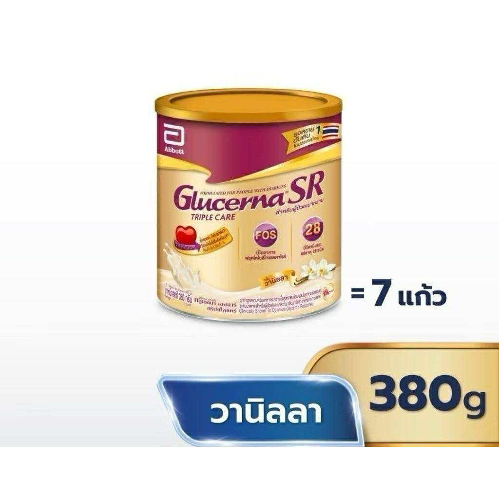 Glucerna SR กลูเซอนา เอสอาร์ กลิ่นวานิลลา 380g 1 กระป๋อง Glucerna SR Vanilla 380g x1 สำหรับผู้ป่วยเบาหวาน