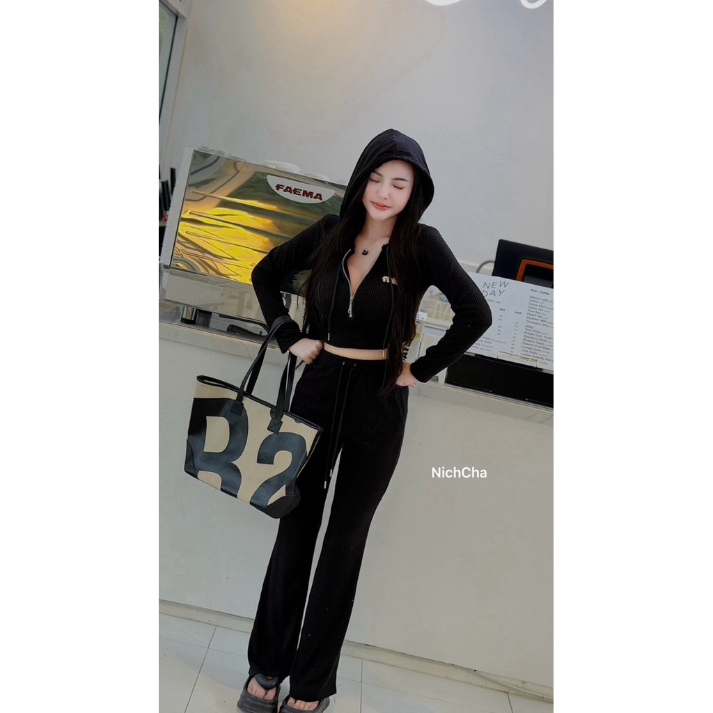 #Nicha set2ชิ้นงานแขนยาวขายาวเข้ารูปสวย งานผ้าร่องน้า นิ่มใส่สบายจ้า