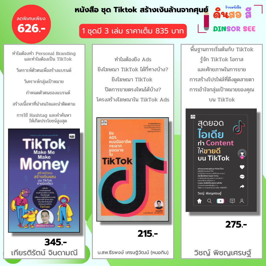 หนังสือ ชุด Tiktok สร้างเงินล้านจากศุนย์ I Tiktok Make Me-ยิง ADS แบบมืออาชีพ-สุดยอดไอเดียทำContent