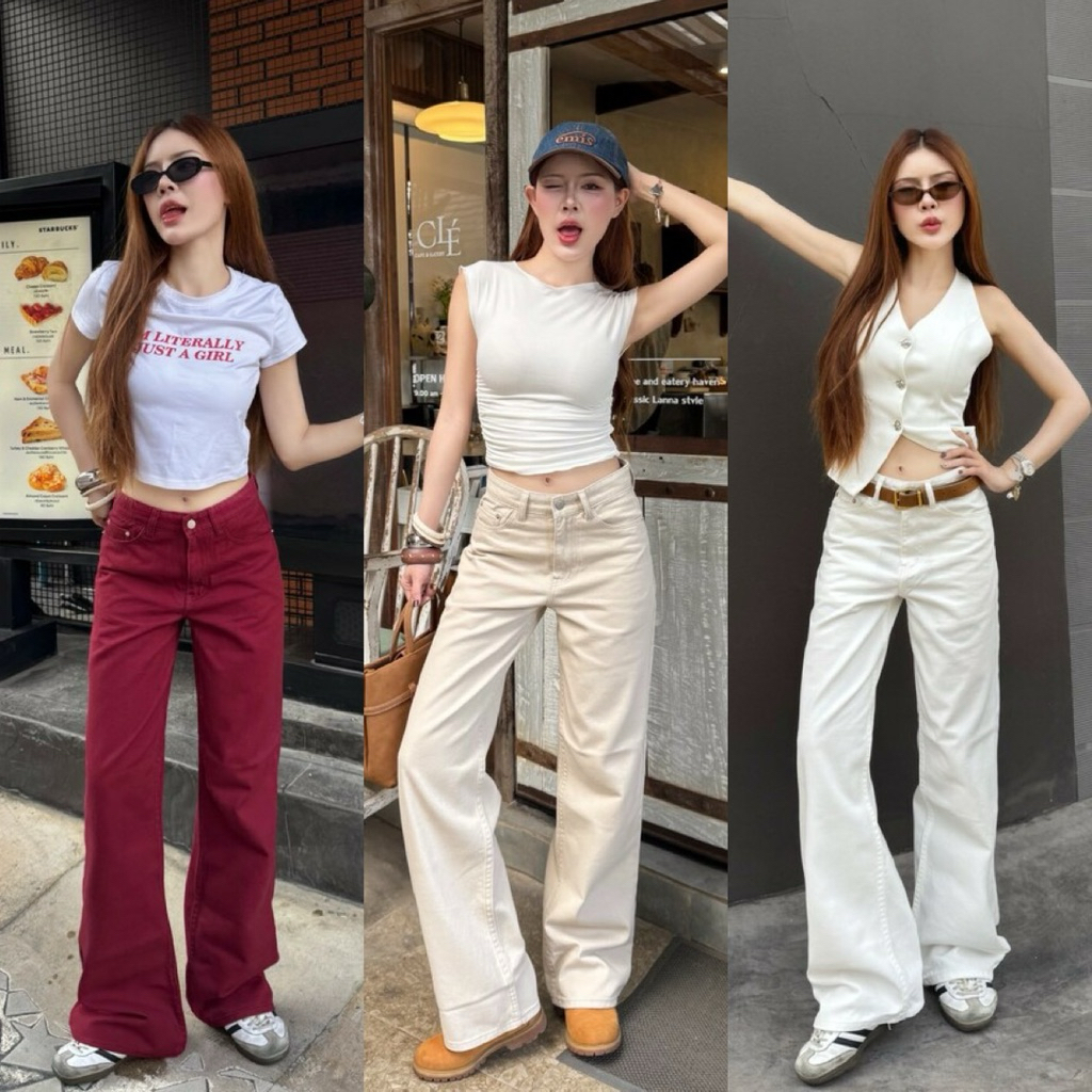 (💗ลด 100฿ ในไลฟ์) YAM jeans | S-3XL✨ กางเกงยีนส์เอวสูงขากระบอก ycc9925 ycc9924 ycc9923 Dewyjeans