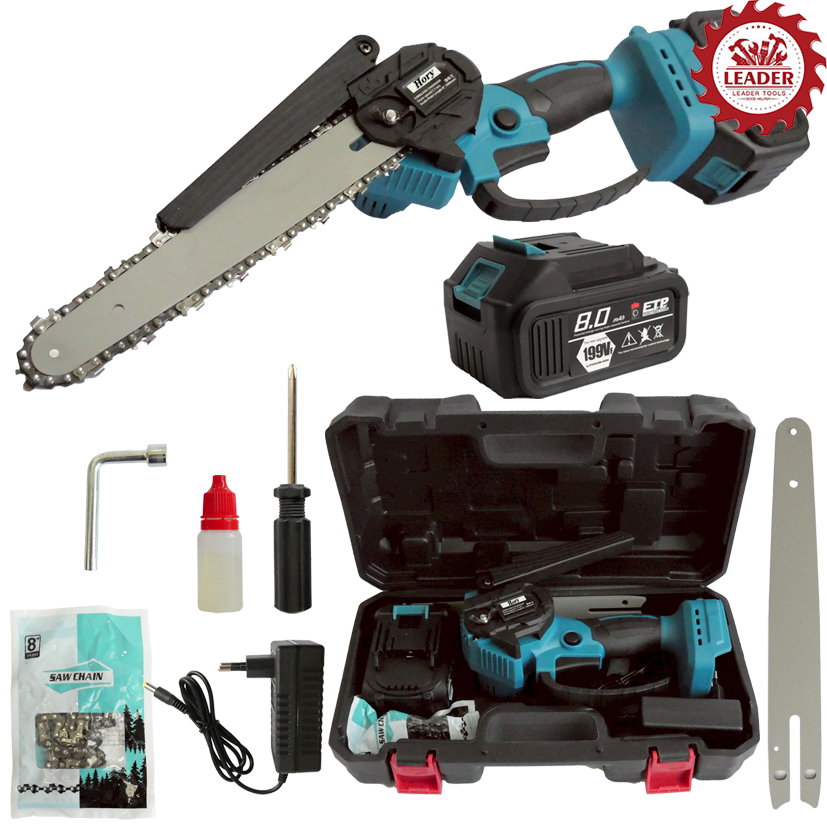 Hory เลื่อยโซ่แบตเตอรี่ไร้สาย เลื่อยไฟฟ้าแบต 2800W เลื่อยโซ่ 8 นิ้ว เครื่องตัด เลื่อยไฟฟ้า 199V (แบต 2ก้อนและ 1 ก้อน)