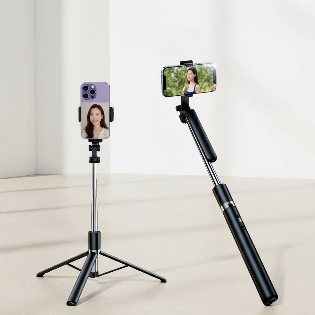 ขาตั้งกล้องไม้เซลฟี่ ยืดได้สูงมาก ยาว1.8เมตร ถ่ายภาพหมุนได้ 360° รีโมทคอนโทรลบลูทูธ