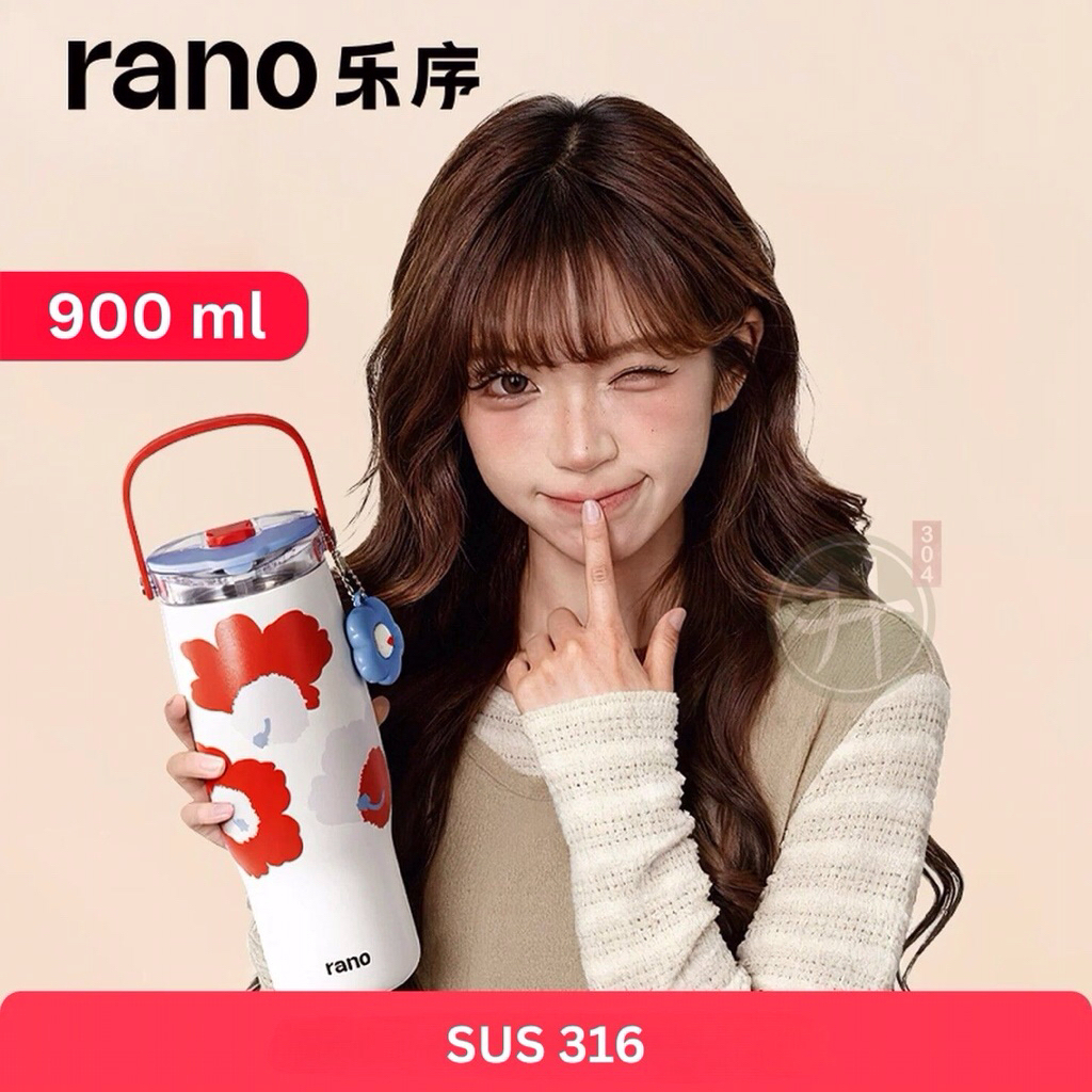 RANO 🥤 แก้วสแตนเลส 316 ขนาด 900 ml เก็บความร้อน-เย็นได้ยาวนาน ด้วยระบบสูญญากาศ 2 ชั้น