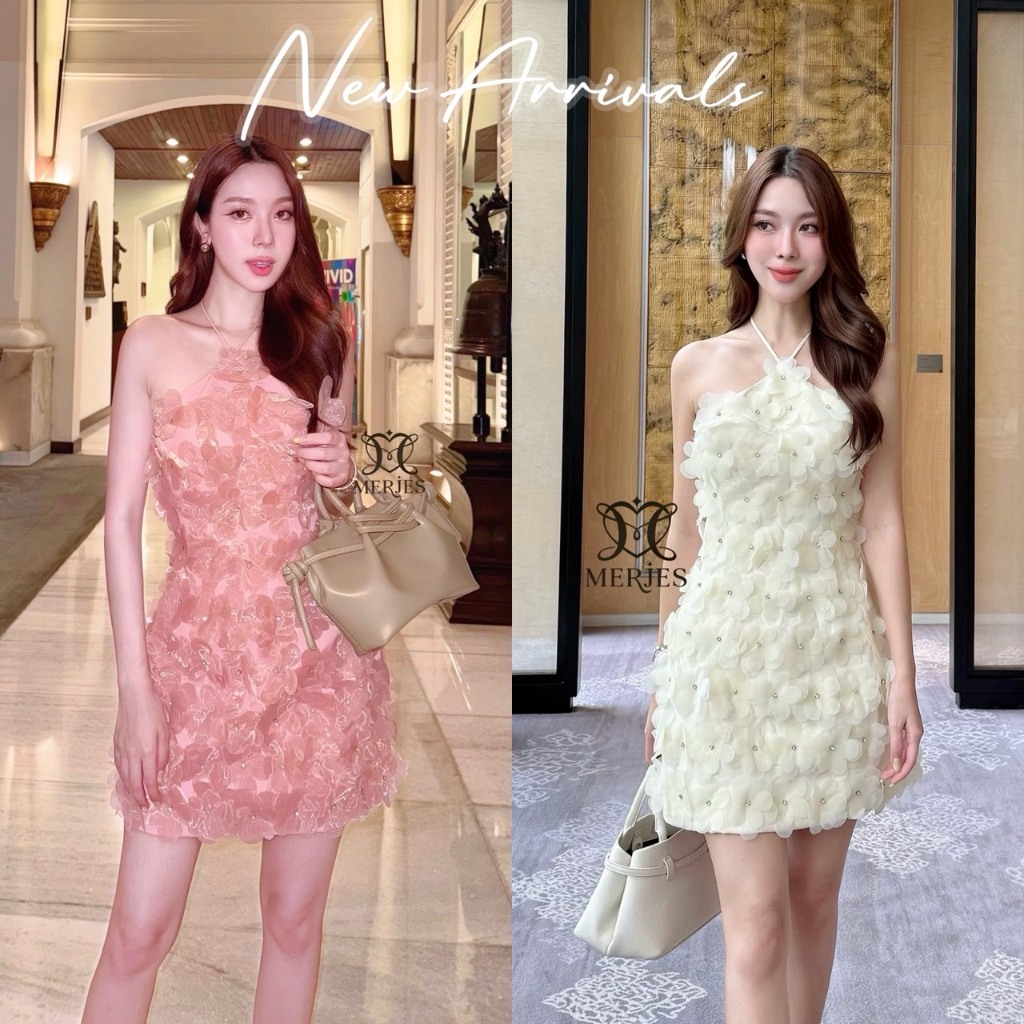 ❣️พร้อมส่ง📌 Miralyn มินิเดรสสีชมพู ปักดอกไม้ ใส่ออกงาน ปาร์ตี้ ดินเนอร์ งานแต่ง
