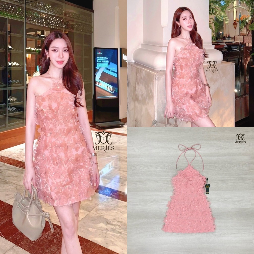 🚩ร้านโค้ดคุ้ม🚩 Miralyn เดรสทรงคล้องคอแต่งดอกไม้ 3D มีซับทั้งตัว ใส่ออกงาน ออกเดท ปาร์ตี้ งานแต่ง - รูปที่ 6