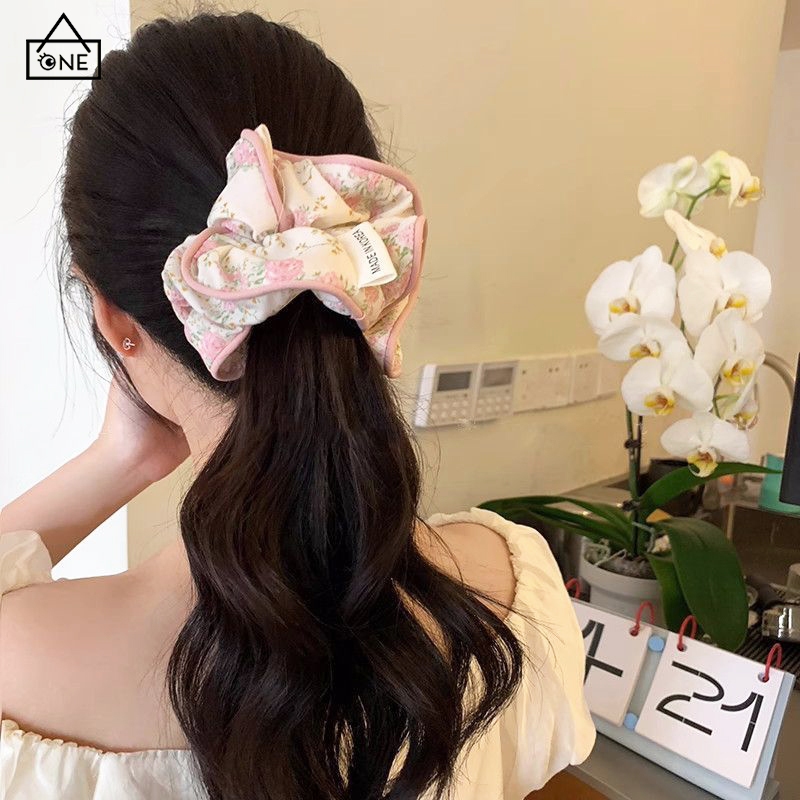 COD❤️ยางรัดผมใหญ่ลายดอกไม้หวานสไตล์เกาหลีแฟชั่นความยืดหยุ่นสูงหางม้าเครื่องประดับผมผู้หญิง-a.one