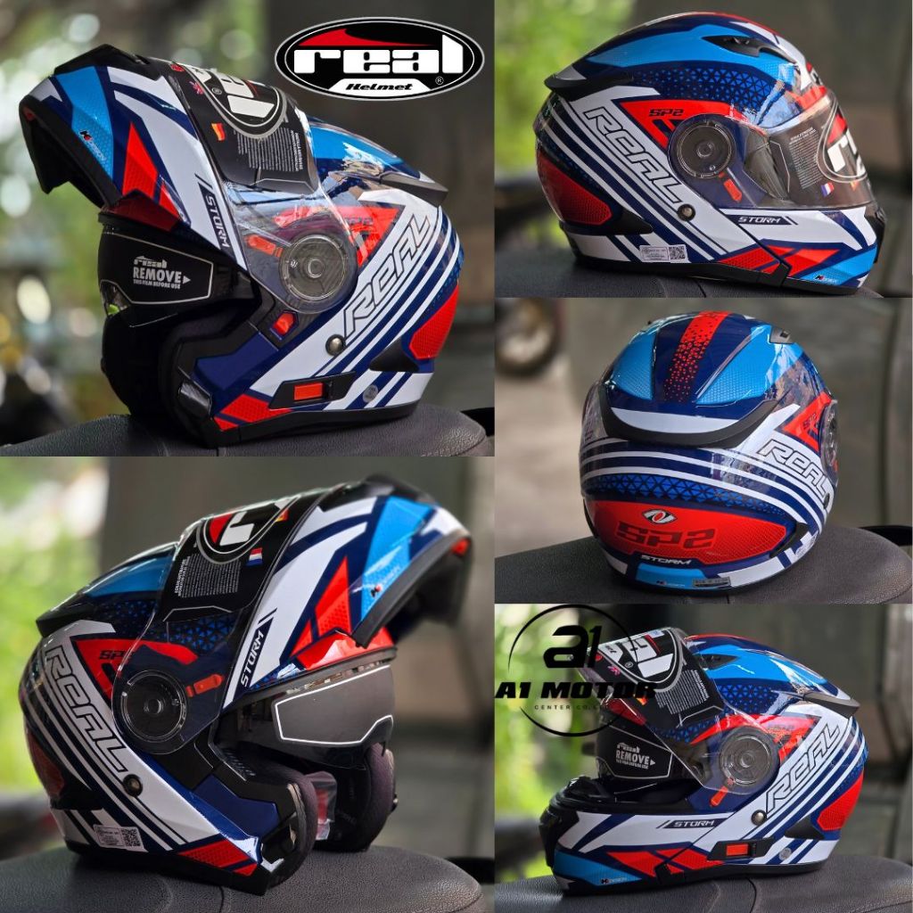 หมวกกันน็อคยกคาง Real รุ่น Storm Power หมวกกันน็อคเต็มใบยกคาง ถอซักได้ รองรับการติดตั้ง Bluetooth มาตรฐาน มอก.และ ECE