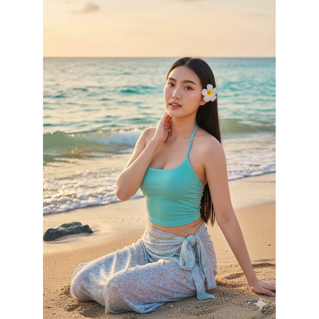 Mml166⭐️เสื้อสายคล้องคอ🌟Glitterผ้านิ่มbizu