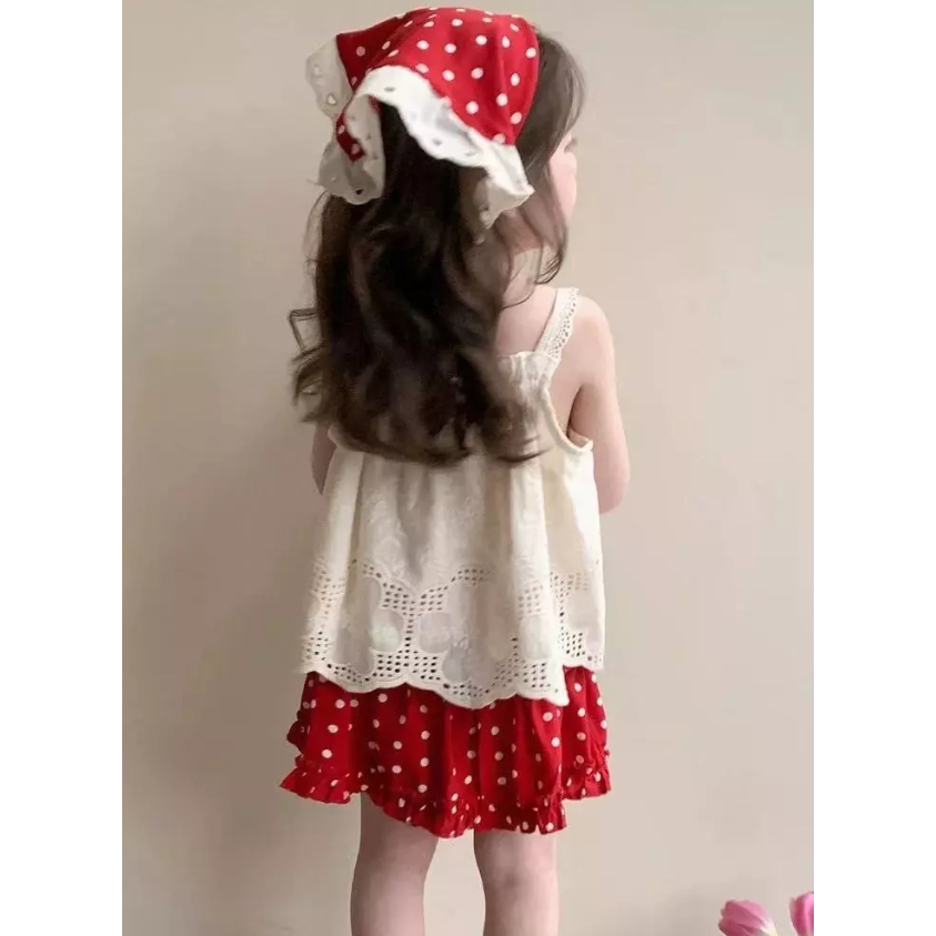 Little Piglet 🐷 พร้อมส่ง ชุดเซ็ต เสื้อสายเดี่ยว กางเกงขาสั้น ขายาว สีแดง ลายสก๊อต น่ารัก เด็กผู้หญิง - รูปที่ 3