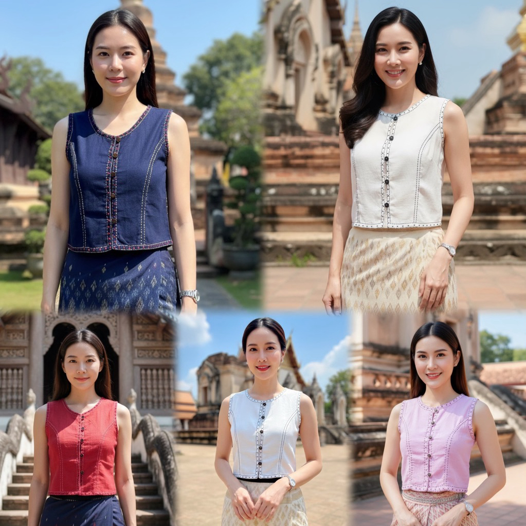 เสื้อพื้นเมืองผู้หญิงคอกลม รุ่นแขนกุด