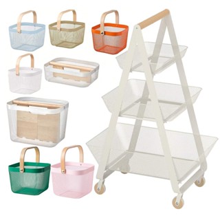 IKEA RISATORP ซี่รีย์ ตะกร้าลวดสีขาว รถเข็นล้อ ทรงสวยงาม ตกแ…