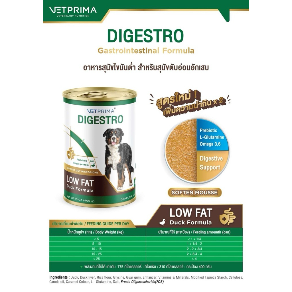 Digestro Low Fat อาหารสุนัขไขมันต่ำสูตรเนื้อเป็ด