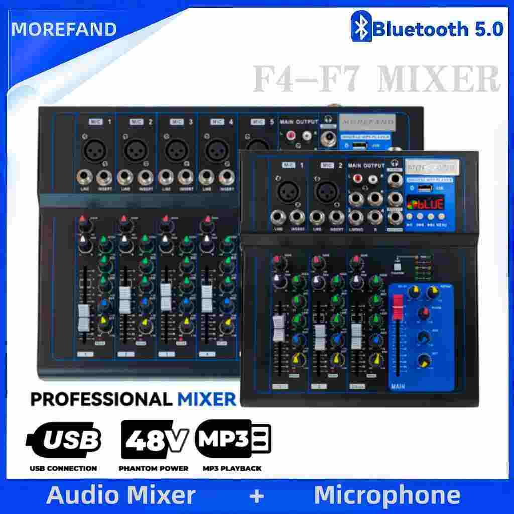 AUDIO MIXER มิกเซอร์มืออาชีพ 7/4 ช่อง มิกเซอร์ USB Bluetooth เครื่องขยายเสียงเครื่องข