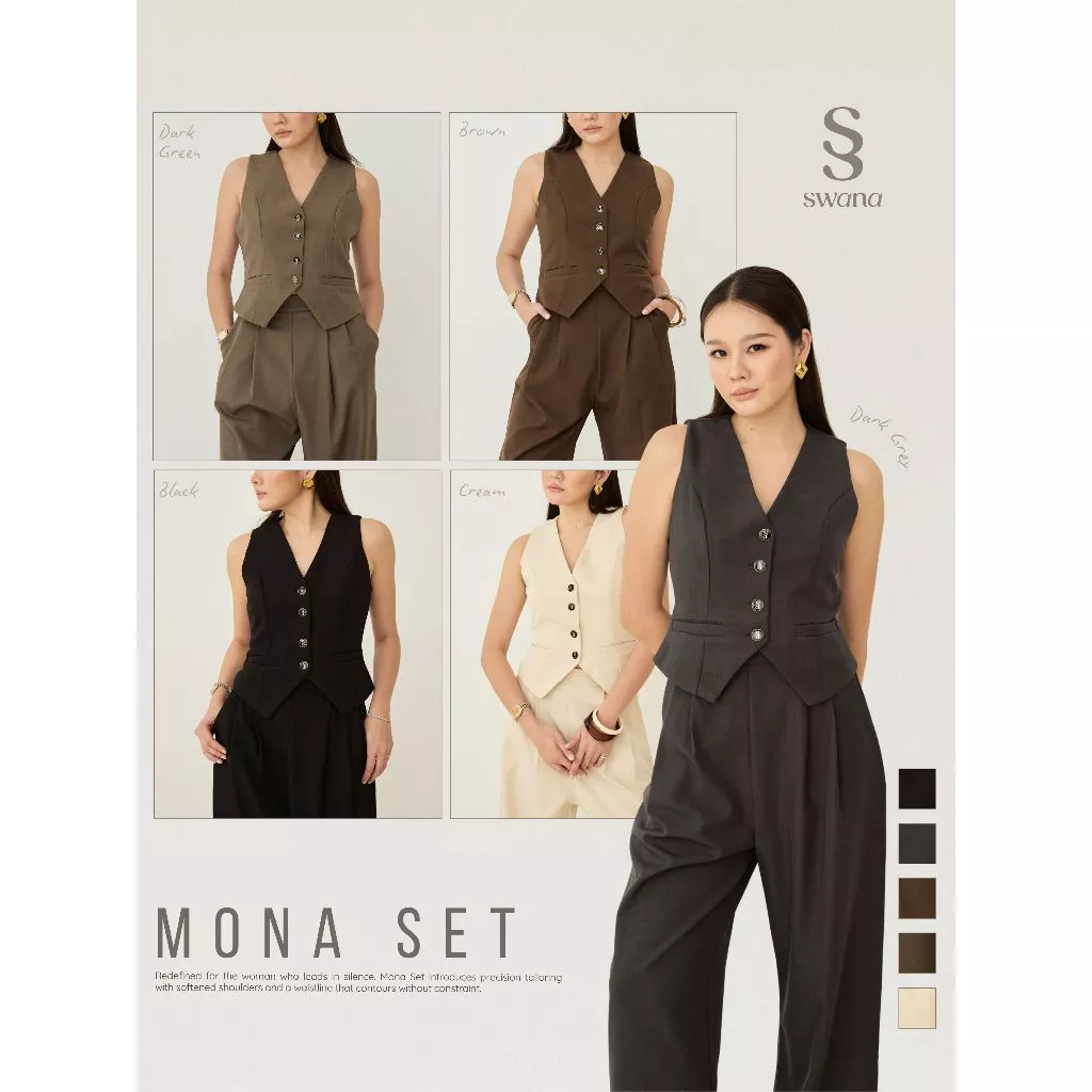 swana.ss - Mona vest set V2 XS-2XL เสื้อแขนกุด + กางเกงขายาวเสื้อแขนกุดกระดุม swana