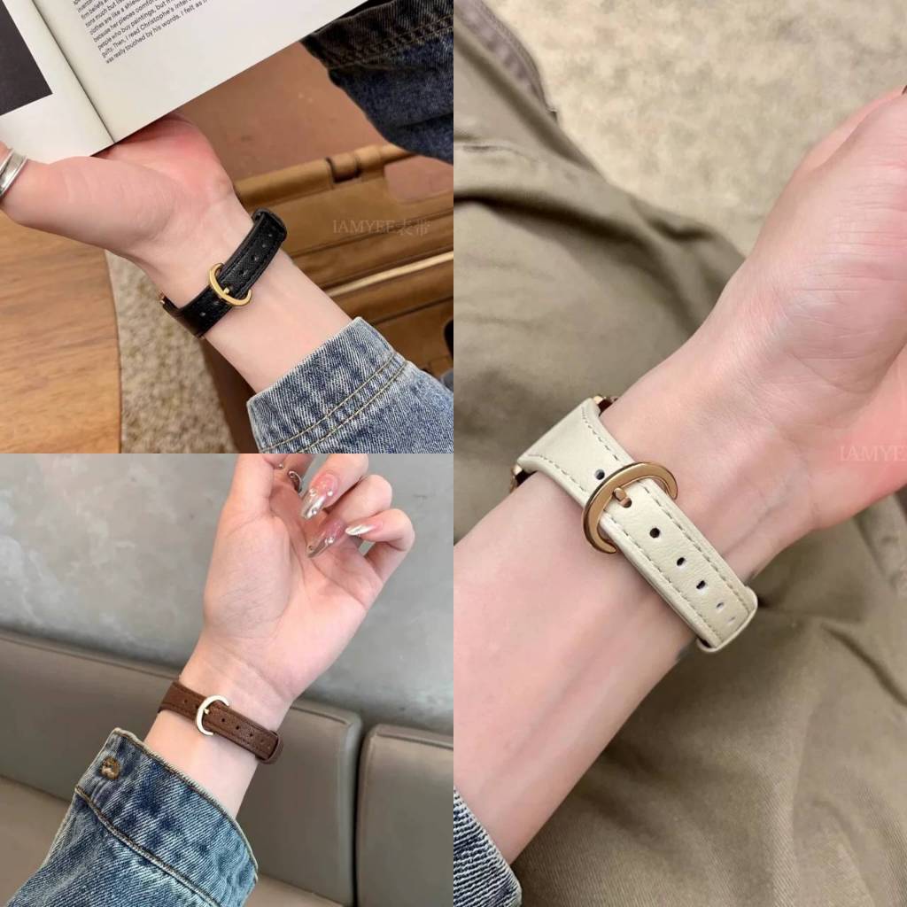 ZMZ สายนาฬิกา Smartwatch สายหนังPUเข็มขัด อะไหล่ สีเงิน โรสโกลด์ ทอง ขนาด 38/40/41/(S10)42mm 42/44/45/46/49mm