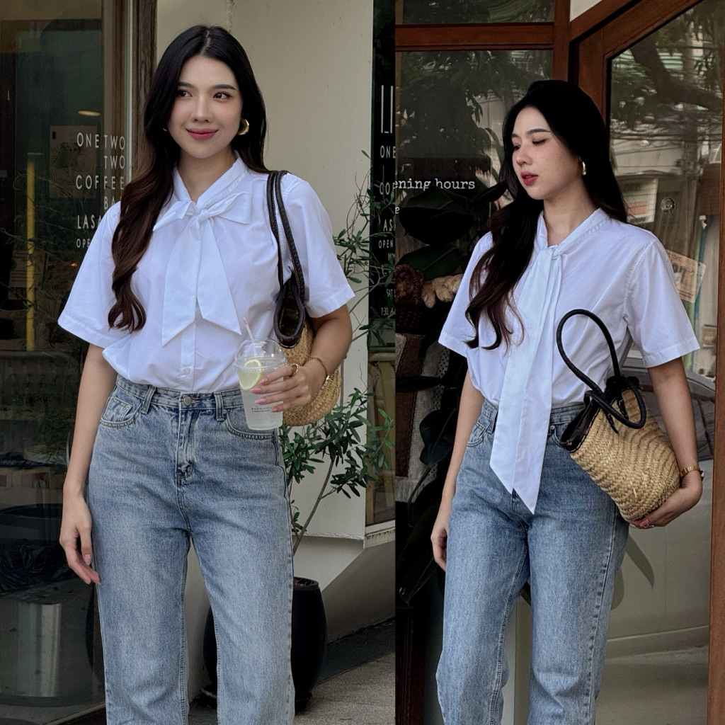 เชิ้ตแขนสั้นผูกโบว์ “ Bowie summer shirt “