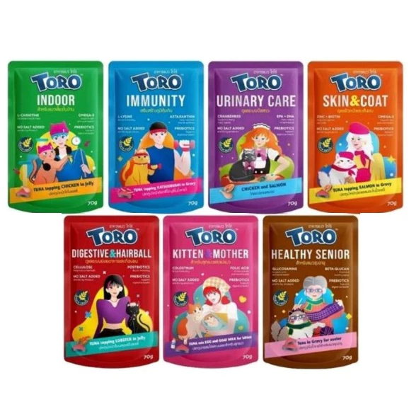 12ซองToro Pouch อาหารเปียกพรีเมียม สูตรบำรุงสุขภาพ สำหรับลูกแมว แมวโต และแมวสูงอายุ ทำจากปลาทูน่าเนื้้อขาว ขนาด 70g.