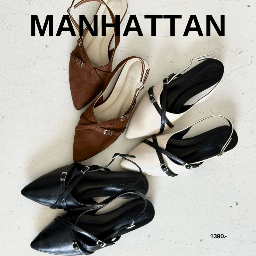 Made in Thailand 🇹🇭 (แนะนำ+1ไซส์) step to store Manhattan 1 นิ้ว - รองเท้าส้นสูง รองเท้าส้นสูงผู้หญิ