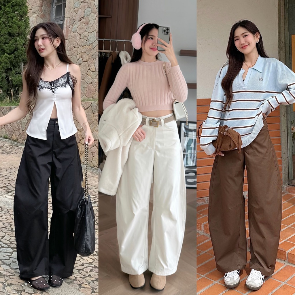NICHARIS - กางเกงทรงบาเรล รุ่น Alex Barrel Pants